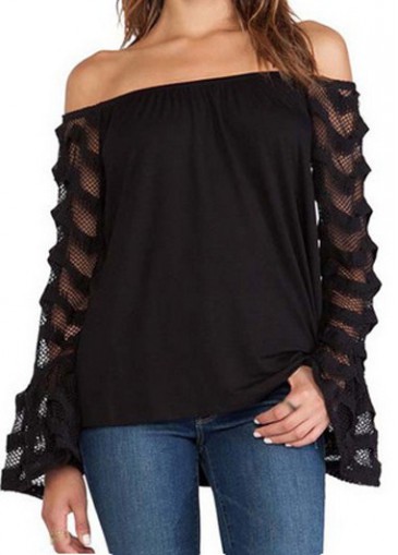 Flare Sleeve Black Off the Shoulder Blouse