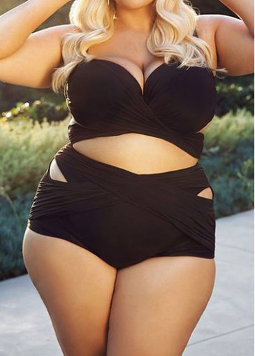 Hollow Out Black Two Piece Swimwear