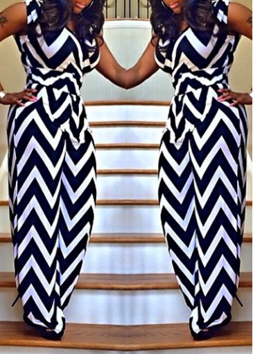 High Waist Chevron Print Sleeveless Jumpsuit