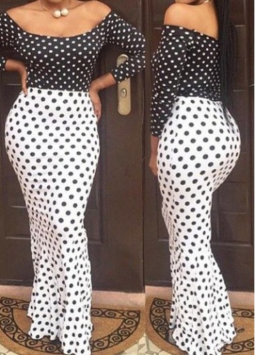 Polka Dot Print Open Back Mermaid Dress