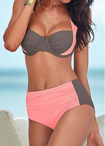 Ruched Padded Bra and Color Block Panty Swimwear