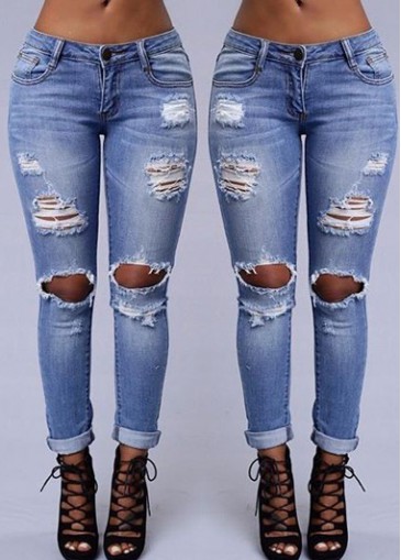 Pocket Design Denim Blue Cutout Design Jeans