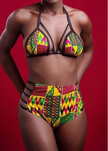 Halter Printed Bra and High Waist Panty Swimwear