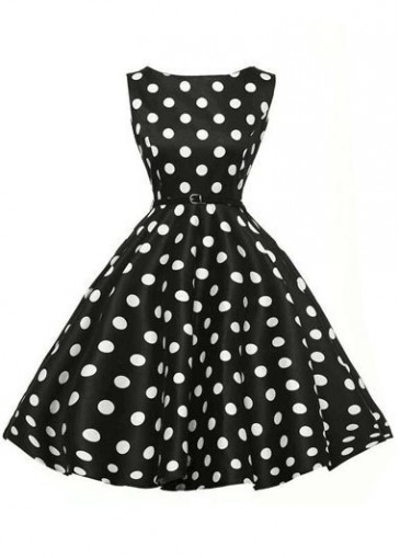 Polka Dot Print Sleeveless Black Dress