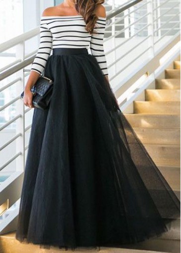 Stripe Print High Waist Maxi Dress