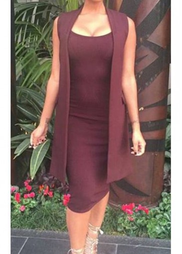 Scoop Neck Sleeveless Dress and Waistcoat Set