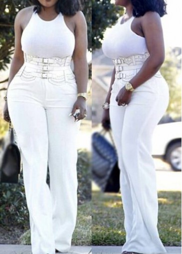 Sleeveless High Waist White Ankle Length Jumpsuits