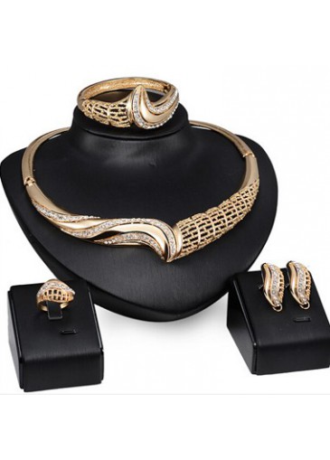 Gold Metal Rhinestone Decorated Necklace Set