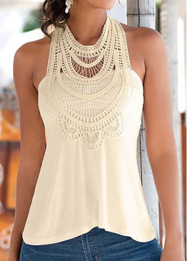 Lace Splicing Apricot Spaghetti Strap Top