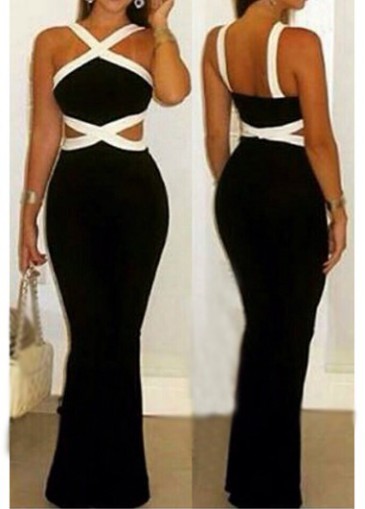 Open Back Sleeveless Black and White Jumpsuits