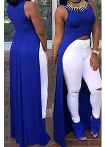 Cobalt Blue Round Neck Asymmetric Tank Top
