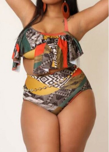 Round Neck Open Back Printed Two Piece Swimwear