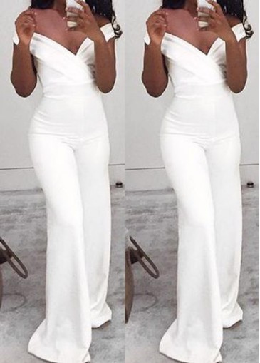 Off the Shoulder White Ankle Length Jumpsuit