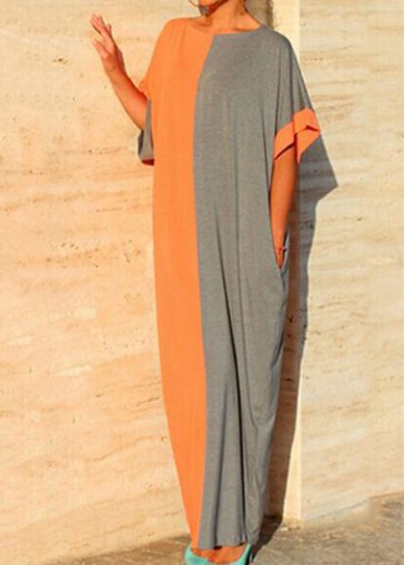 Batwing Sleeve Color Block Maxi Dress