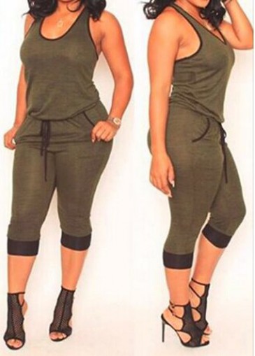 Pocket Design Army Green Sleeveless Jumpsuit