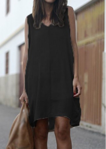 Black V Neck Sleeveless Asymmetric Mini Dress