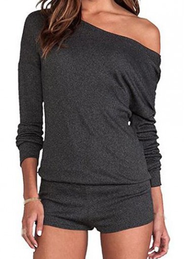 Dark Grey Long Sleeve Skew Neck Rompers