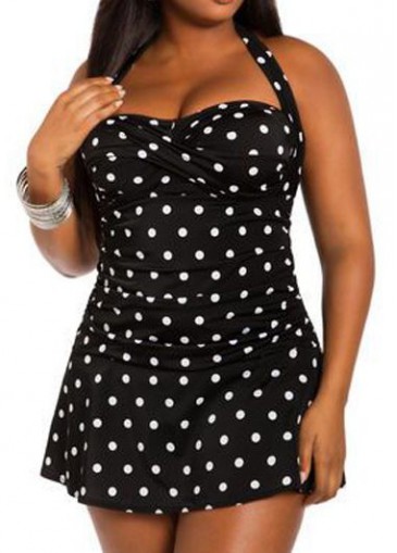 Polka Dot Print Halter Neck One Piece Swimwear