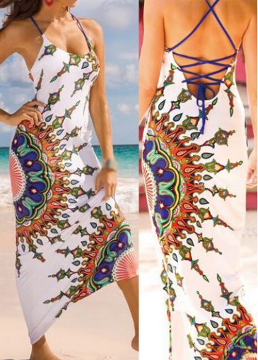 Spaghetti Strap Design Printed Maxi Dress