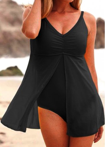 Plus Size V Neck Black Swimwear