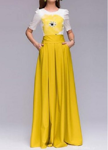 Yellow High Waist Chiffon Maxi Dress