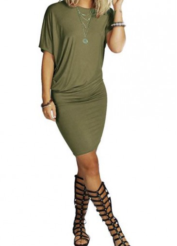 Army Green Round Neck Mini Bodycon Dress
