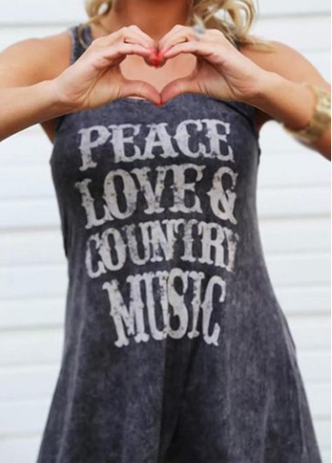 Dark Grey Round Neck Letter Print Tank Top