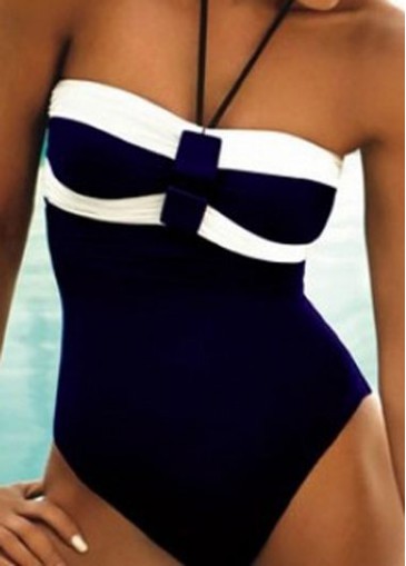 Navy Blue Halter Neck One Piece Swimwear