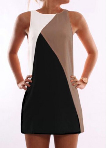 Round Neck Sleeveless Contrast Straight Dress