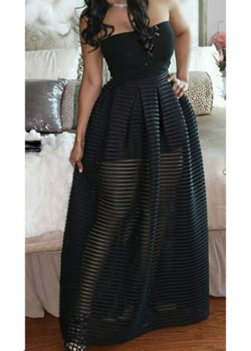 Black Semi Sheer High Waist Dress