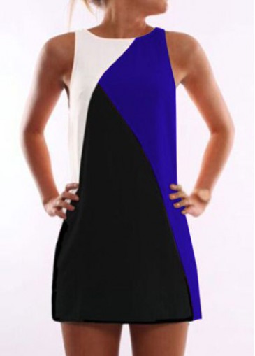Sleeveless Black and Royal Blue Mini Dress