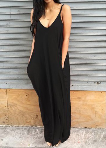 Spaghetti Strap Pocket Design Maxi Dress