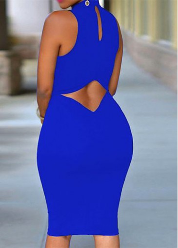 Royal Blue Cutout Back Sleeveless Bodycon Dress