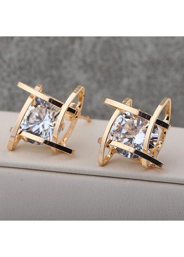 Square Gold Metal White Rhinestone Decorated Earrings Square Gold Metal White Rhinestone Decorated EarringsEarrings<br><br><br>color: Gold<br>size: One Size
