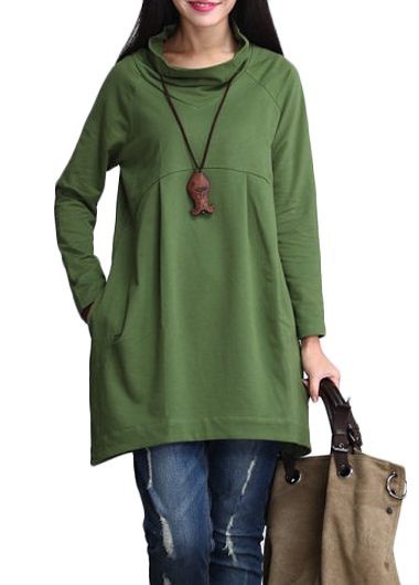 Green Cowl Neck Long Sleeve T Shirt Green Cowl Neck Long Sleeve T ShirtTees & T-shirts<br><br><br>color: Green<br>size: S,M,L,XL,XXL