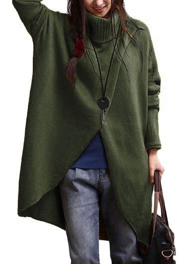 Asymmetric Hem Turtleneck Long Sleeve Army Green Sweater Asymmetric Hem Turtleneck Long Sleeve Army Green SweaterSweaters & Cardigans<br><br><br>color: Army green<br>size: S,M,L,XL,XXL,XXXL