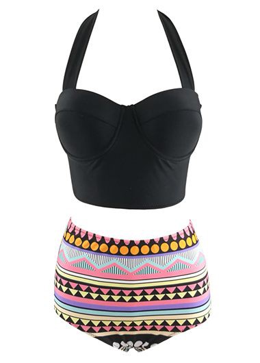 Halter Neck High Waist Two Piece Swimwear Halter Neck High Waist Two Piece SwimwearSwimwear<br><br><br>color: Black<br>size: S,M,L,XL