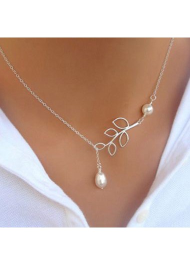 Leaf Shape Faux Pearl Embellished Silver Metal Necklace Leaf Shape Faux Pearl Embellished Silver Metal NecklaceNecklaces & Pendants<br><br><br>color: Silver<br>size: Perimeter: 40cm