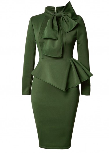 Peplum Waist Bowknot Embellished Army Green Dress Peplum Waist Bowknot Embellished Army Green DressBodycon Dresses<br><br><br>color: Army Green<br>size: S,M,L,XL,XXL