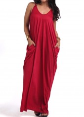 Pocket Design Wine Red Maxi Dress