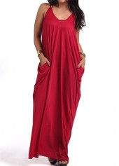 Pocket Design Wine Red Maxi Dress