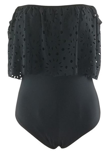 Ruffle Overlay Black Pierced One Piece Swimwear Ruffle Overlay Black Pierced One Piece SwimwearSwimwear<br><br><br>color: Black<br>size: S,M,L,XL