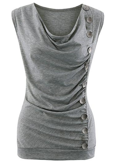 Grey Cowl Neck Button Embellished Ruched Tank Top Grey Cowl Neck Button Embellished Ruched Tank TopTank Tops & Camis<br><br><br>color: Grey<br>size: S,M,L,XL
