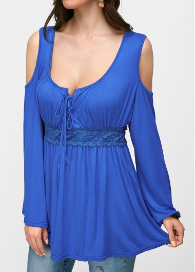 Cold Shoulder Long Sleeve Lace Up Blouse Cold Shoulder Long Sleeve Lace Up BlouseBlouses & Shirts<br><br><br>color: Blue<br>size: S,M,L,XL,XXL,XXXL,4XL,5XL