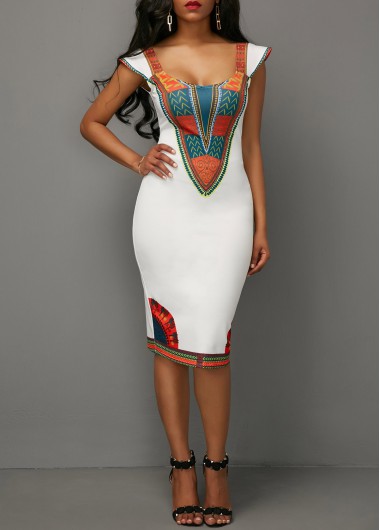 White Zipper Back Printed Sheath Dress White Zipper Back Printed Sheath DressBodycon Dresses<br><br><br>color: White<br>size: S,M,L,XL,XXL