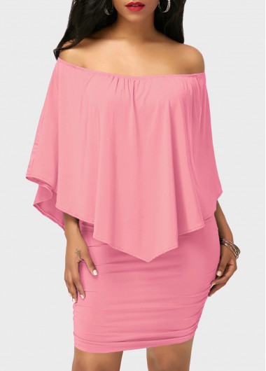 Off the Shoulder Ruffle Overlay Pink Mini Dress Off the Shoulder Ruffle Overlay Pink Mini DressCasual Dresses<br><br><br>color: Pink<br>size: S,M,L,XL,XXL