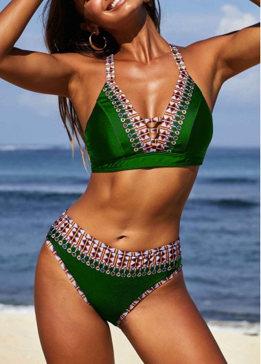 Spaghetti | Bikini | Strap | Green | Print | Set