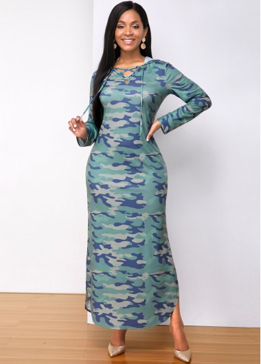 Camouflage | Collar | Dress | Print | Hood