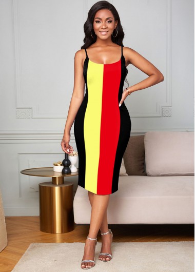 Image of ROTITA Spaghetti Strap Rainbow Stripe Bodycon Dress