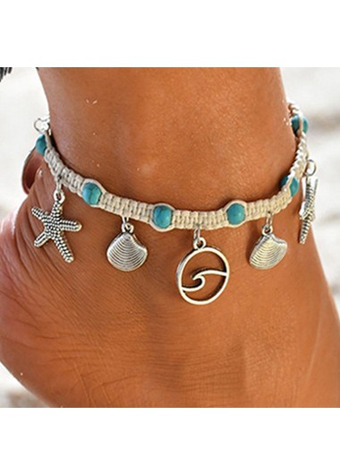 Seashell Design Silver Metal Turquoise Anklet